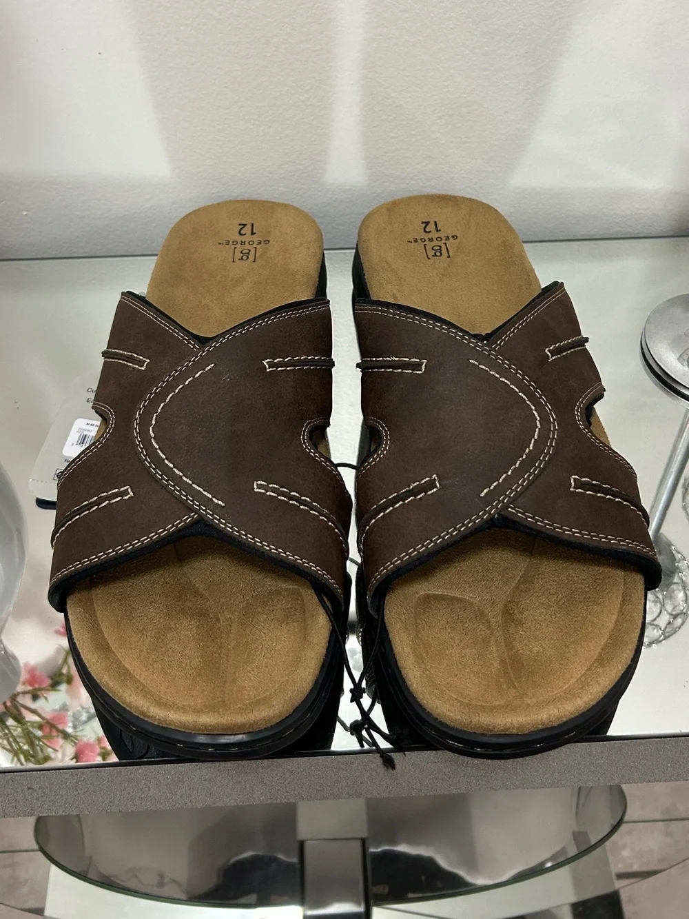 NWT George Sunside Brown Comfort Slide Sandals Men’s Size 12